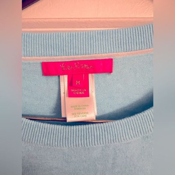 NWOT Lilly Pulitzer Damara Coolmax Crochet/Tassel Details Sweater Turquoise Sz M - Picture 11 of 16
